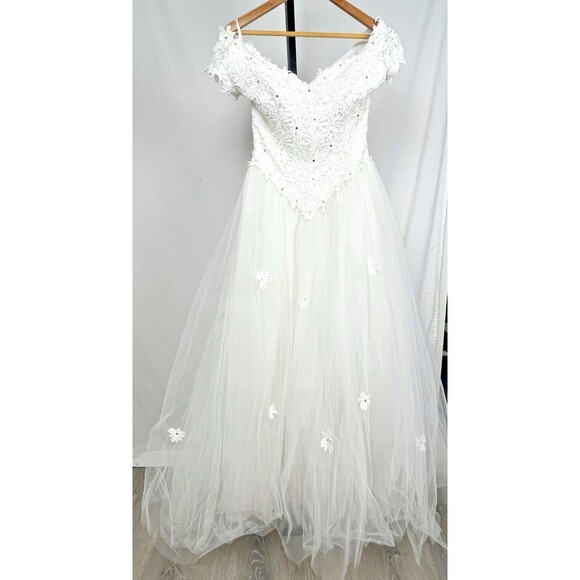 Wedding Dress‎ Ball Gown Off Shoulder Vintage 90s White Tulle Layers Princess 6 - Picture 5 of 12
